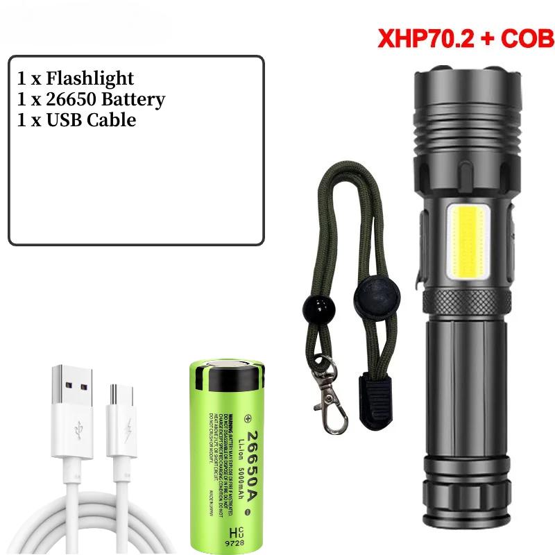 Super Powerful XHP90.2 LED Flashlight USB Rechargeable Tactical Light 26650 Battery Zoom Camp Torch Waterproof Hunting Light