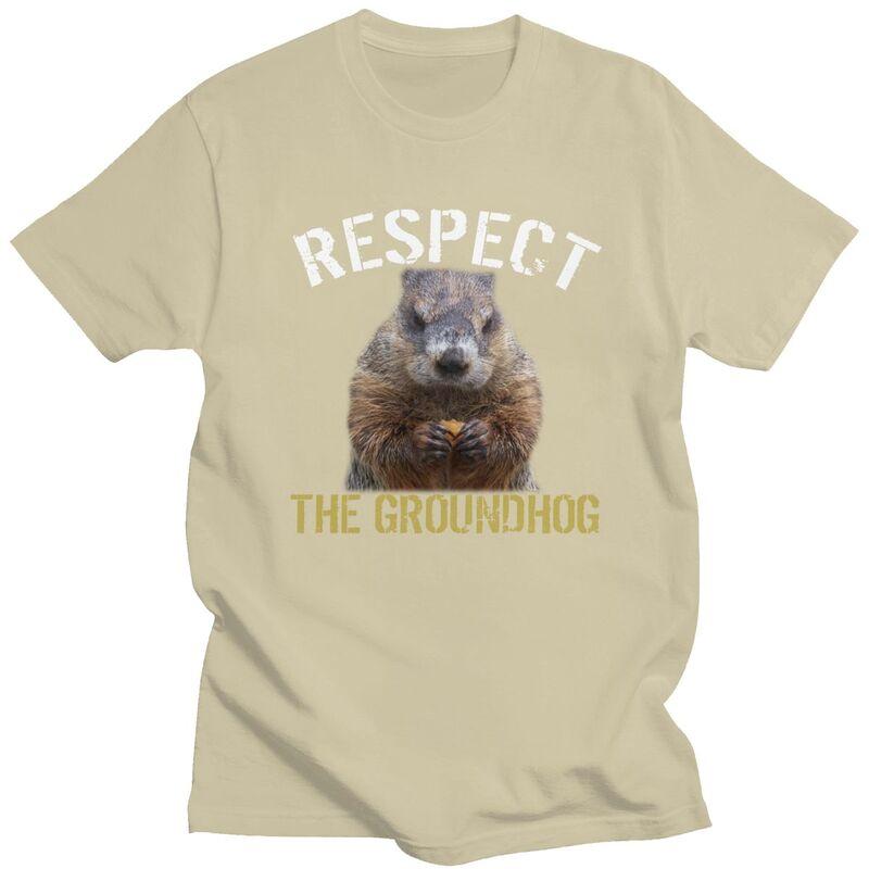 Respect The Groundhog T Shirt for Men Short Sleeves Humor Joke Sarcasm Clothing Streetwear Loose Oversized 100 Cotton Camisetas