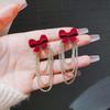 French Retro Red Flocked Bow Long Fringed Earrings Women's Fashion Personalized Chain Light Luxury New Earrings