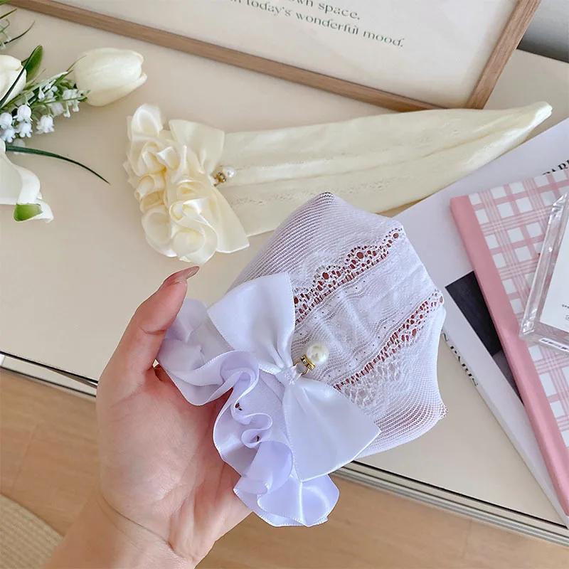 Sweet Girls Long Socks Women Stockings Hollow Out Sexy Lace Mesh Fishnet Stockings Lolita Kawaii Bow Cute Ruffle Socks Stockings