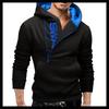 Men's Black & Blue Contrast Asymmetric Zip Hoodie Casual Streetwear Sweatshirt