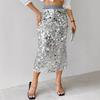 Bestselling Women's Fashion Solid Elegant High Waist Slim Fit Midi Sequin Half-Length Skirt LFY