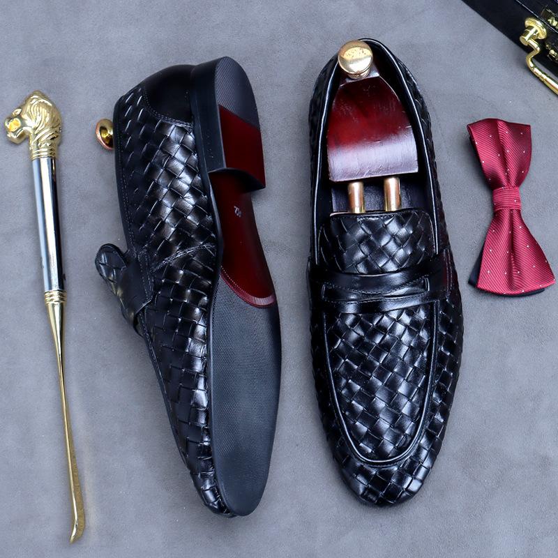 New 2024 Cool Summer Breathable Genuine Leather Slip On Shoes Men Casual Soft Light Lazy Shoes Men Slip-On Woven Loafer Shoes