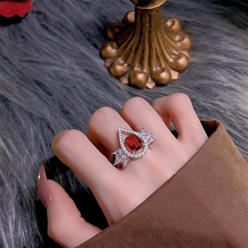 Elegant Red Pomegranate Water Drop Jewelry Set: Necklace, Earrings & Ring for Women