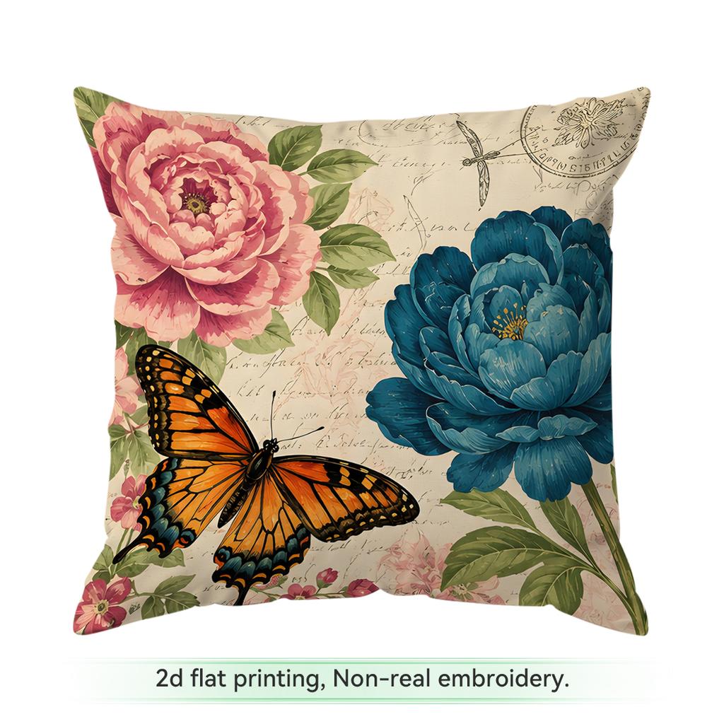 1 Vintage Stamp Butterfly Floral Cushions Pillowcase Polyester Cushion Cover Throw Pillow Pillowcover Home Car Sofa Decor