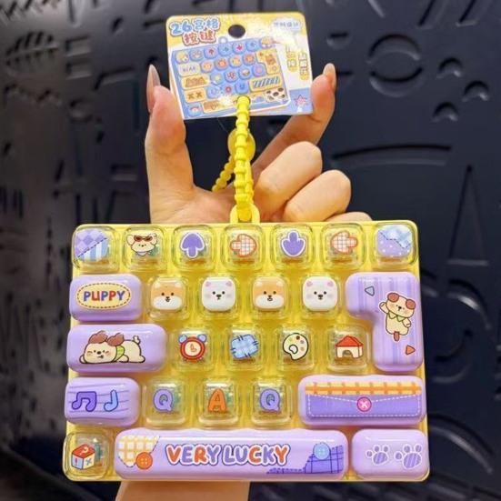 Interactive Keychain Accessory 26-Key Keyboard Fidget Toy, Cute Cartoon Clicky Clicker Toy with Portable Tool Keychain, Backpack Charm Pendant