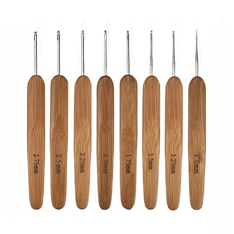 

8 шт. бамбуковые крючки набор маленьких кружевных игл для вязания крючком 1,0-2,75 мм спицы с ручкой плетения пряжи швейные инструменты 8pcs/set