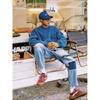 Change Well Men's Vintage Style Straight Casual Denim Pants Blue Size 28 with Distressed Design
