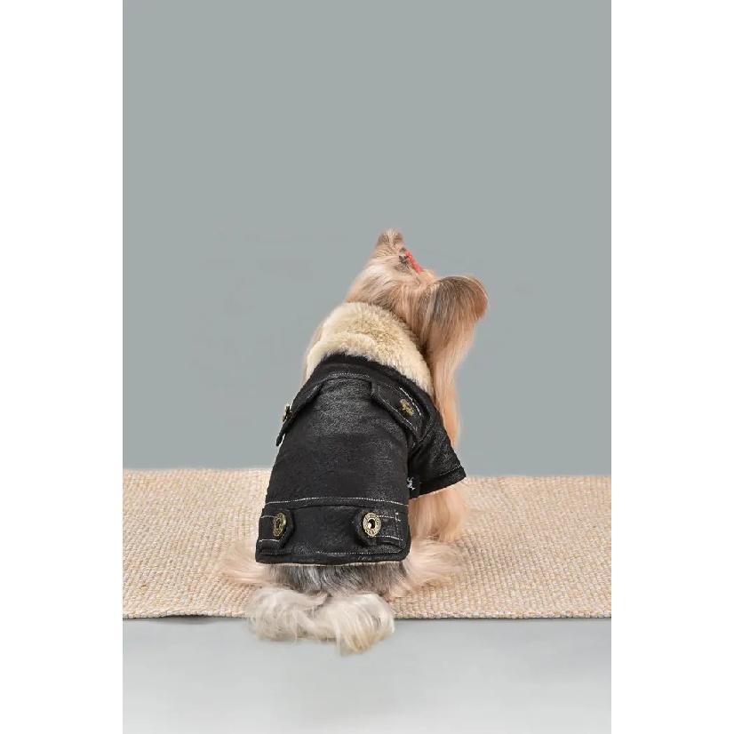10PC/Lot Fur Collar Dog Leather Jacket Windproof Warm Small Dog Coat Winter Dog Clothes Puppy Clothing