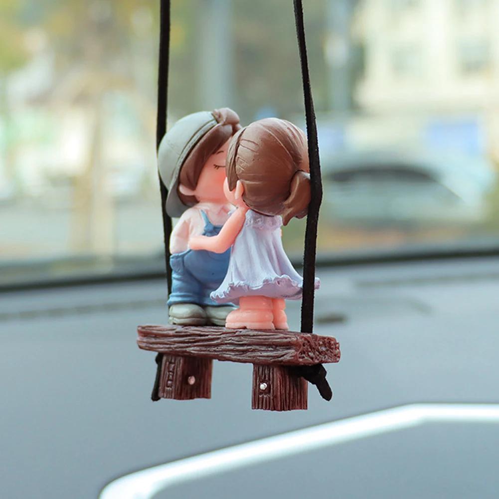 Anime Car Accessories Cute Couple on Swing Car Accessories Interior Romantic Couple Rearview Mirror Swing Pendant Ornament Gift