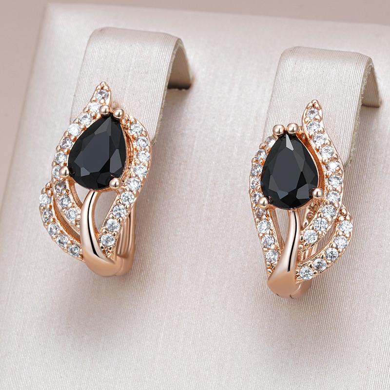 Vintage Black Stone Dangle Earrings For Women Luxury Rose Gold Color Natural Zircon Accessories Daily Fin Jewelry