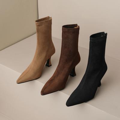 Mode Frühling Herbst Vintage Schlankmachende Damen Sockenstiefel Damen Prägnant Hoher Absatz Kurze Stiefel Damenschuhe