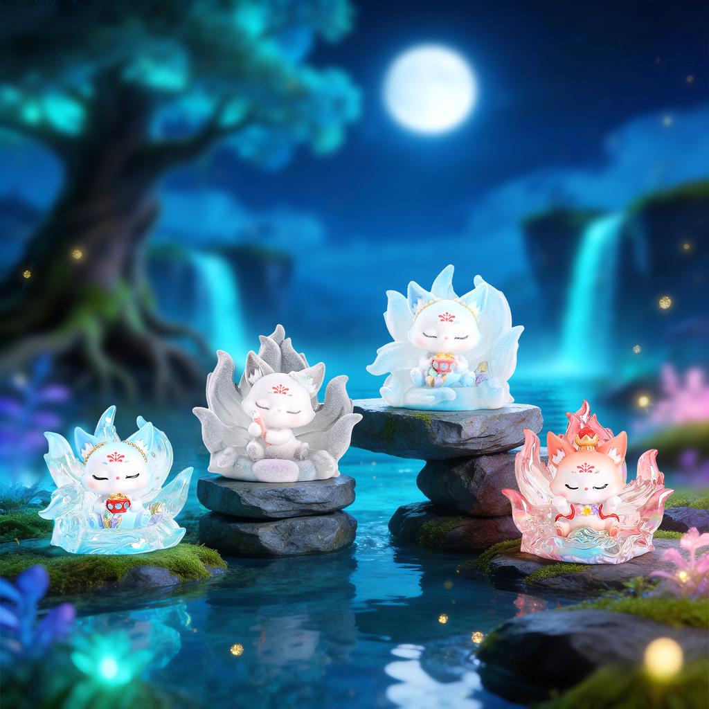 Neunschwanzfuchs Harzfiguren Chinesischer Stil Niedliche Blindbox Schreibtischdekoration Auto Mittelkonsolen-Ornament Geschenk Für Sammler
