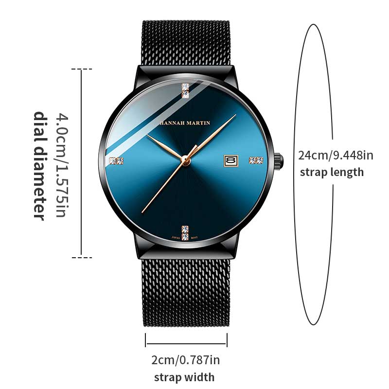 Men Rhinestone Watch Fashionable Luxury Business Style 40mm Simple Dial Stainless Steel Mesh Belt Japanese Quartz Movement Watch