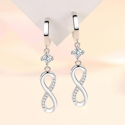 Trendy Female Wedding SIlver Needle Needle 8-shaped Infinity Zircon Earrings For Women Long Tassel Earrings Gift
