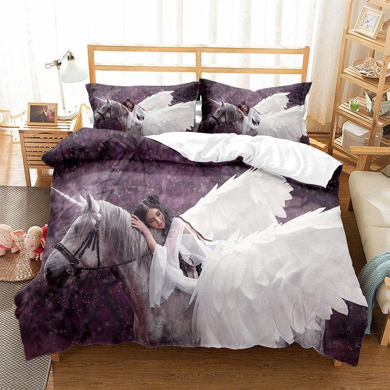 Running Unicorn Horse Bedding Set 3D Print Polyester Duvet Cover Single Twin Queen King Size for Home Decoration Birthday Gift