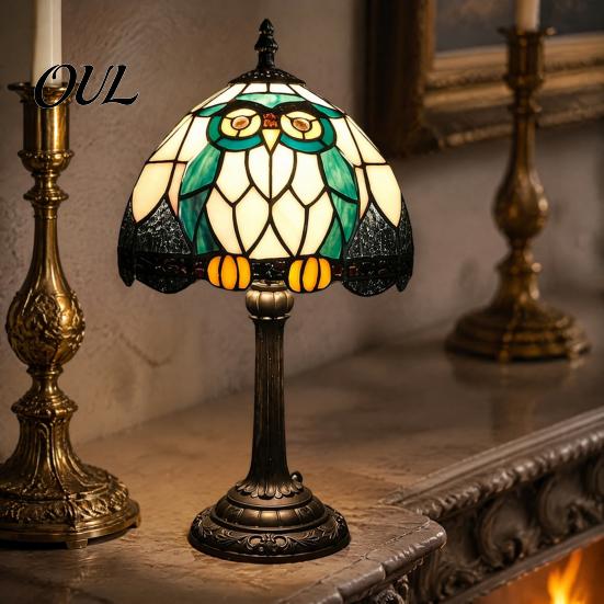 Tiffany Style Desk Light Dragonfly Stained Glass Table Lamp, Vintage Blue Bedside Night Light, Unique Housewarming Gift Decorative Atmosphere Lamp for
