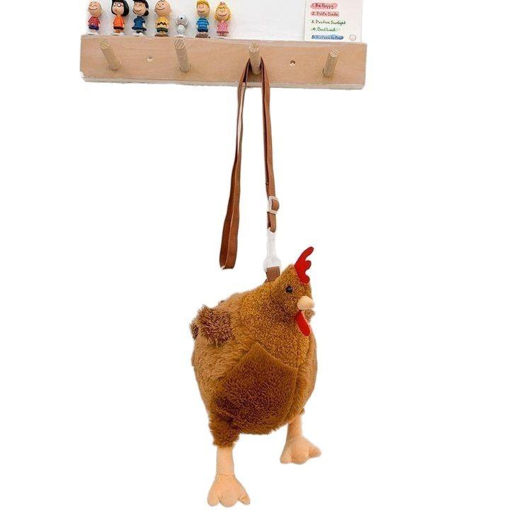 Borsa a tracolla piccola in peluche carina da donna, borsa per cellulare a forma di pollo dei cartoni animati di grande capacità per ragazza