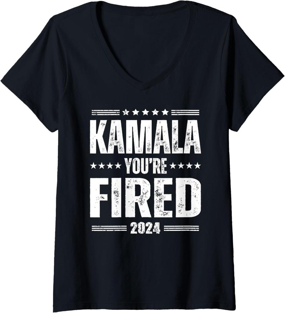 Kamala You Are Fired Funny Anti-Harris Election Theme Ladies' V-Neck Tshirt Unisex T-Shirt