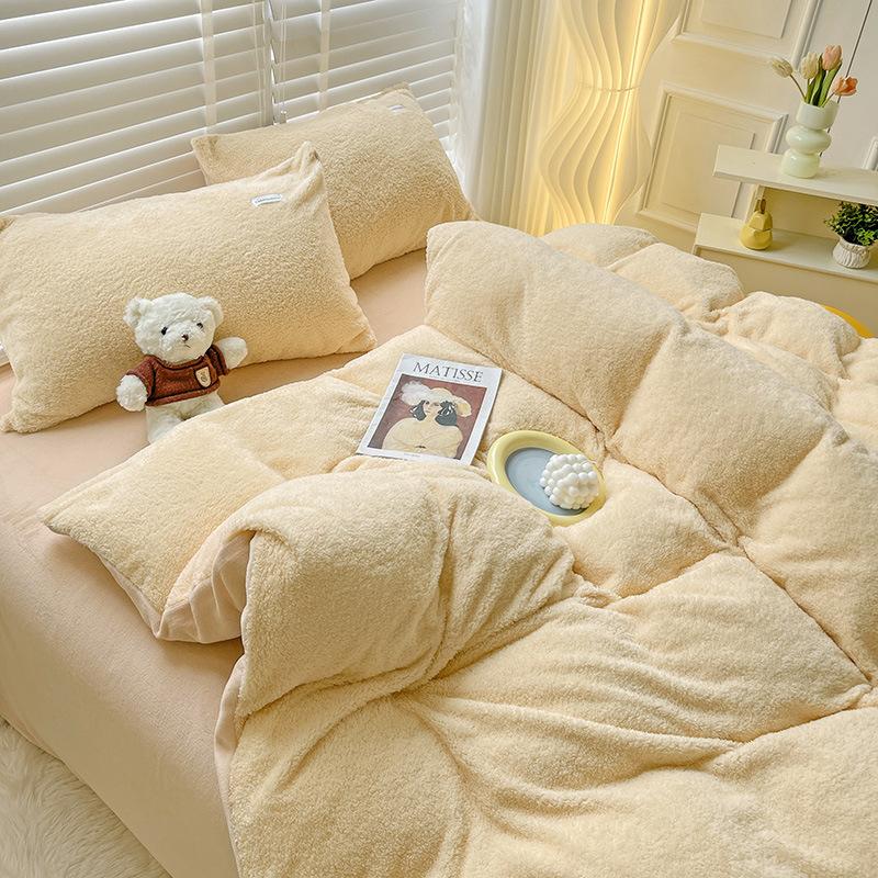 Milk Velvet Four Piece Set Ins Wind Winter Thickened Coral Velvet Bedspread Quilt Cover Flannel Bedding