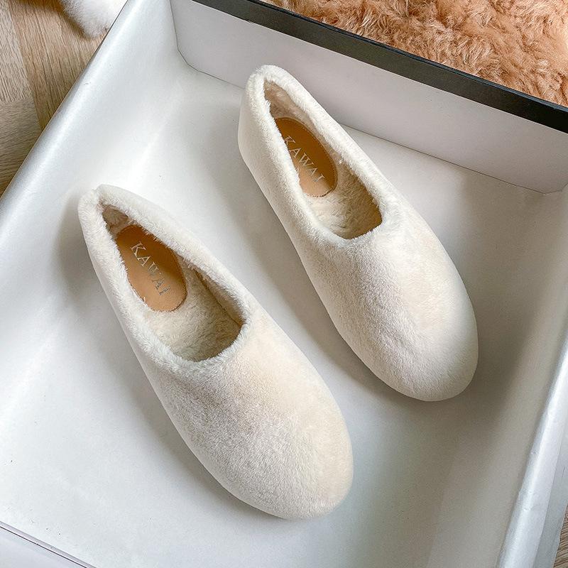 Winter Fur Shoes Women Cotton Sneakers Woman Furry Flats Warm Plush Loafers Lambswool Moccasins Femme Large Size