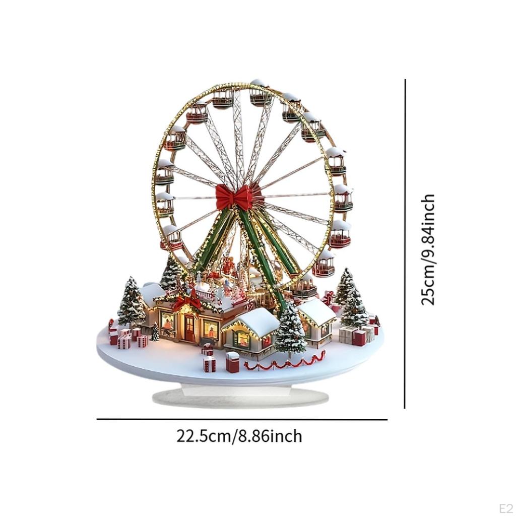 Acrylic Christmas Village Wheel Decor, 2D Flat Sign, Desktop Display Xmas Decor for Fireplace Corner