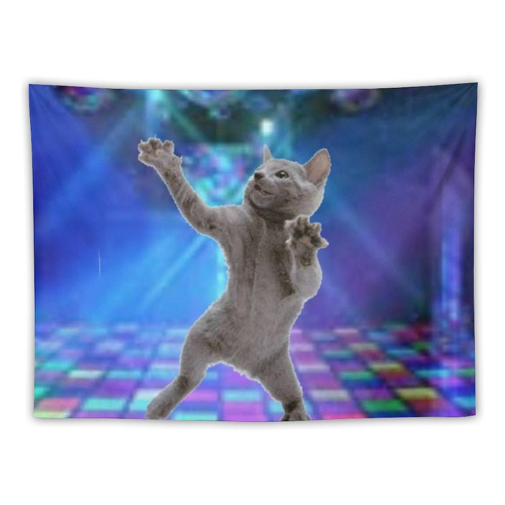 Whimsical Cat  Listening To Headphones Kitten Design Tapestry Room Decoration Home Decor Bedroom Wall Hanging Fabric