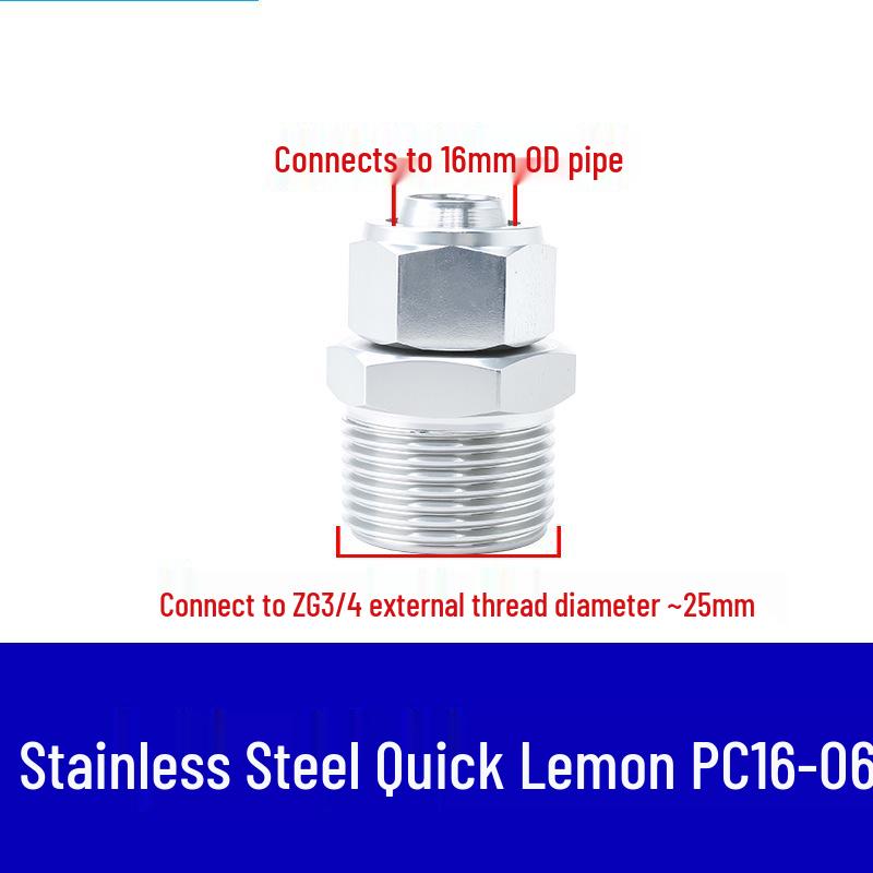 304 Stainless Steel Pneumatic Quick Connect Fitting for Air Hose and PTFE Tube, PC8-02.