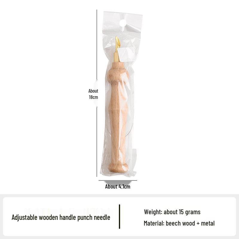 Wooden Handle Russian Punch Needle Tool with Gold-Plated Head for Chunky Yarn Embroidery