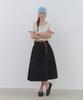 Cluny Muse Shirring Flare Long Skirt - Black