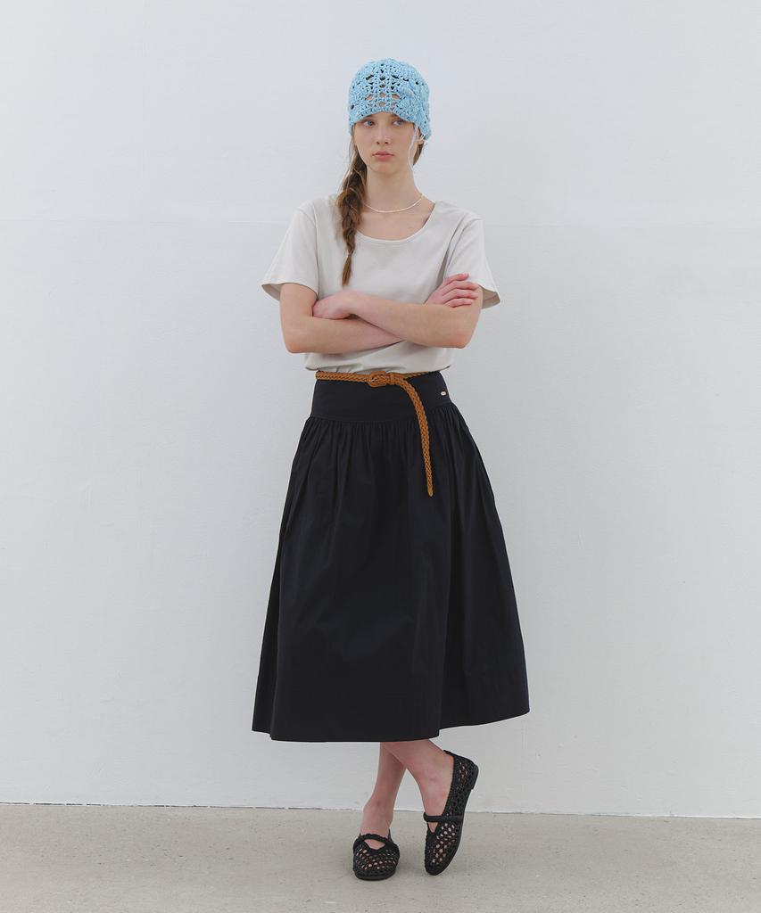 Cluny Muse Shirring Flare Long Skirt - Black