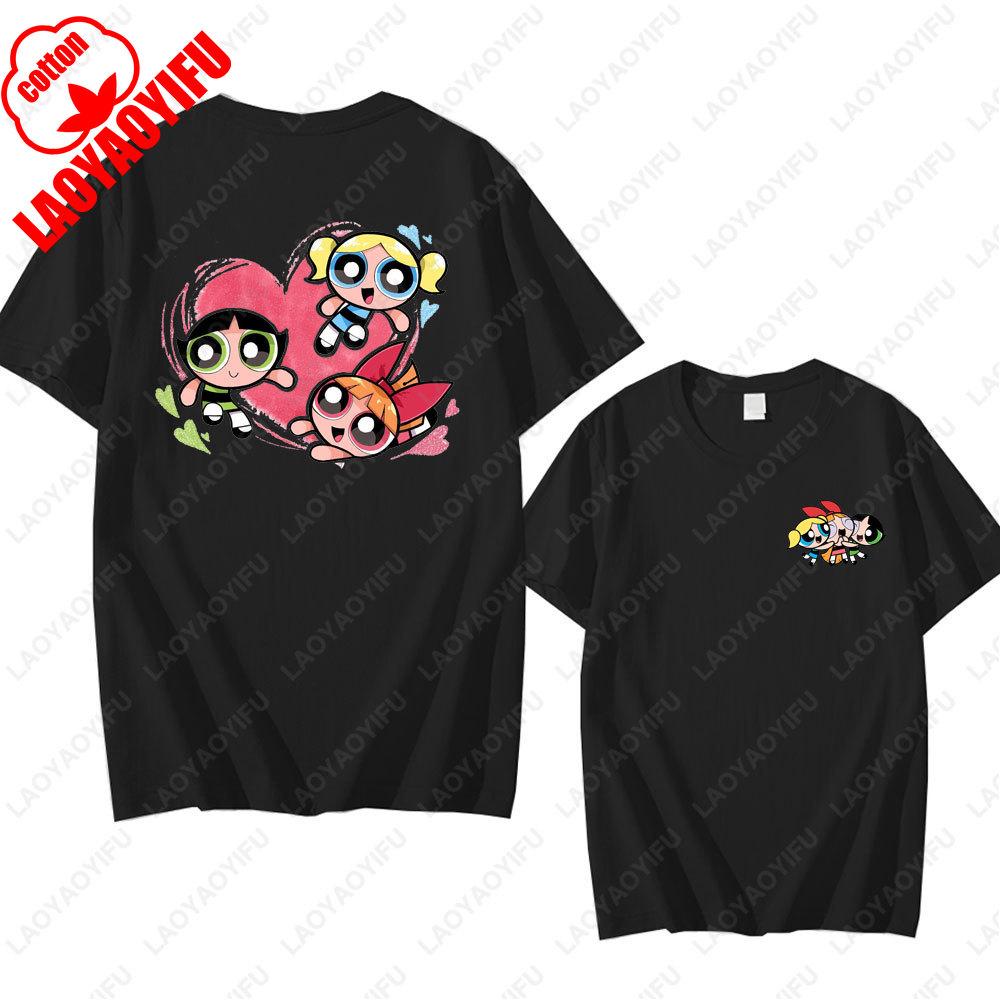 The Powerpuff Girls Anime Tshirt Trendy Kawaii Woman Clothing O Neck Summer Cotton Short Sleeve Tee Retro Trend Cool Street Tops