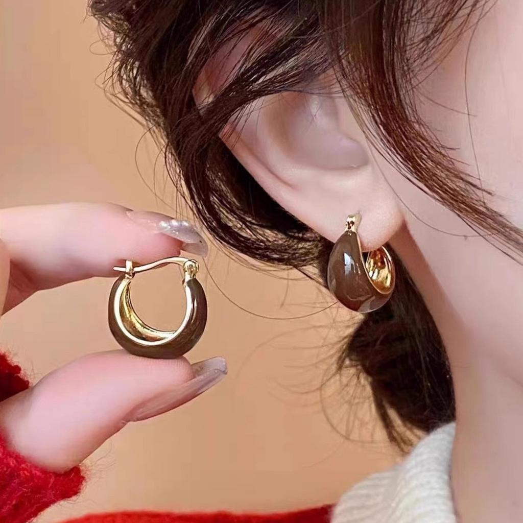 Maillard Amber Retro Hong Kong Style Earrings Women's Light Luxury High-end Niche Earrings Earrings