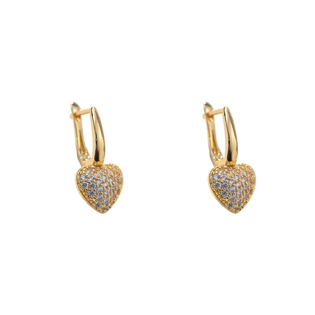 Gold-Plated Inlaid Heart Earrings: Elegant French Retro Studs for Women