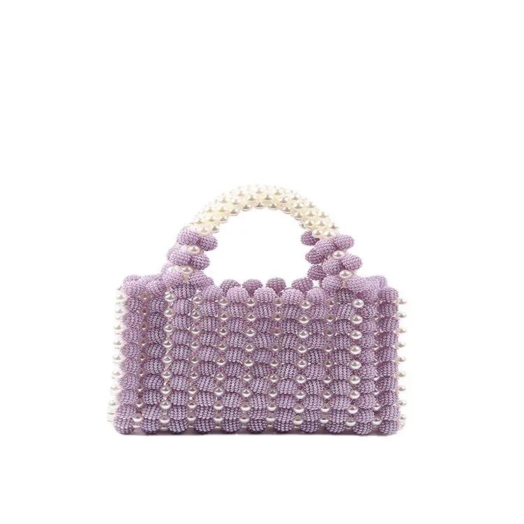 New Arrival Pearl Colorful Candy Handbag Handmade Woven Niche Design Beaded Yangmei Square Bag Top-handle Bag