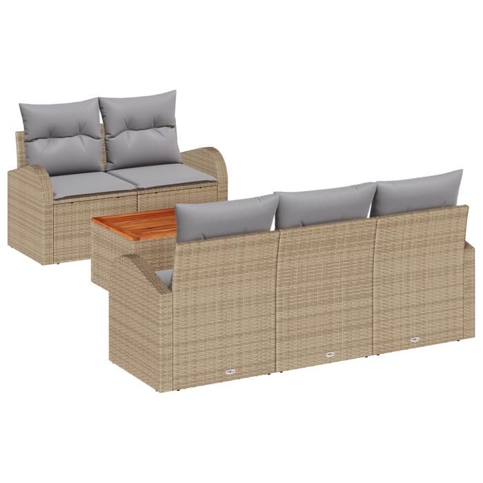 VidaXL Ensemble de Canapé de Jardin de 6 Pièces avec Coussins Beige Poly Rattan Acacia 3356187