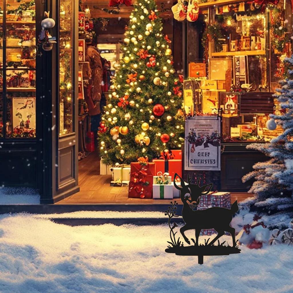 1Pc Wrought Iron Deer Garden Decoration Ground Stake, Christmas Decoration, Suitable for Outdoor Courtyard, Garden, Patio Decoration, Holiday