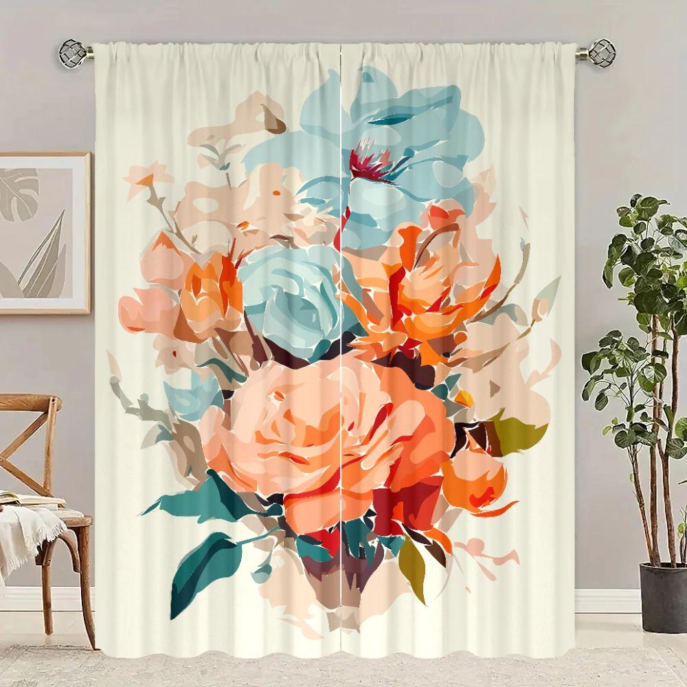 2 Pieces - Customizable Pattern Size - Printed Curtain - Polyester Material - Bedroom, Living Room, Study