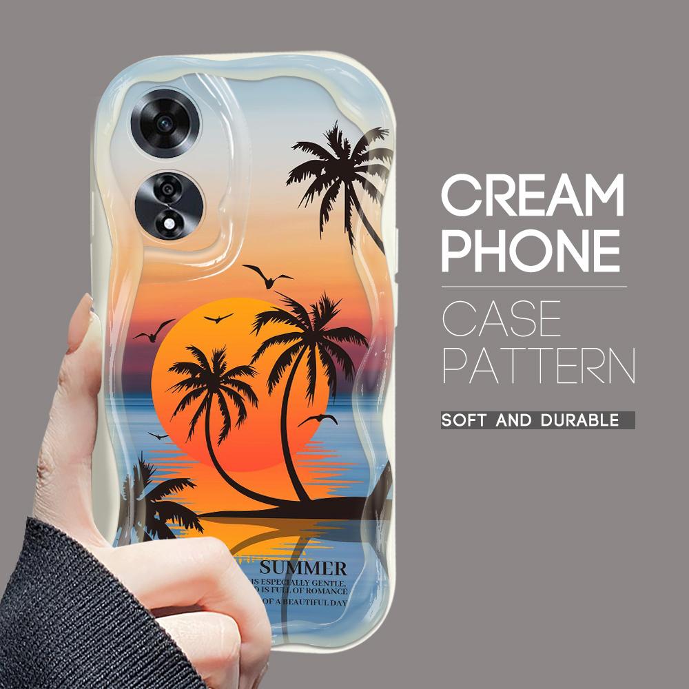 For OPPO A17 A18 A38 A58 A98 Reno7 Z 8Z 8T 11F 11 Pro Realme 12 Lite 12 Pro C30 Beach Coconut Trees Cream Texture Soft Silicone Phone Casing