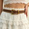 Vintage Distressed Slim Waist Belt Women With Contrast Stitching Gold-Tone Pin Buckle PU Leather Dresses Jeans Casual