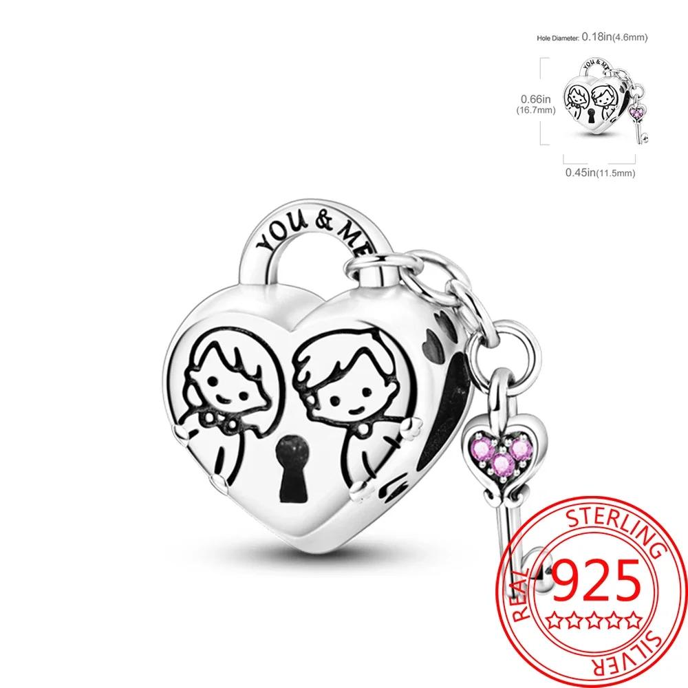 925 Silver Romantic Love Story Charm Pendant for DIY Bracelet Couple Engagement Jewelry Gifts for Her