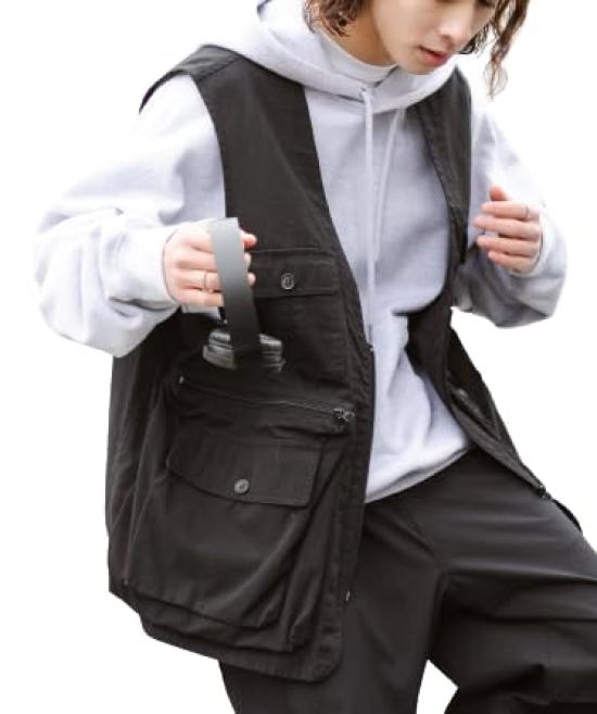 

WEGO Unisex Hunting Big Sleeveless Oversized Size Black Men s Vest, Layered, Outerwear, Silhouette, Summer/Winter Clothes, Spring/Summer/Autumn, F, чёрный