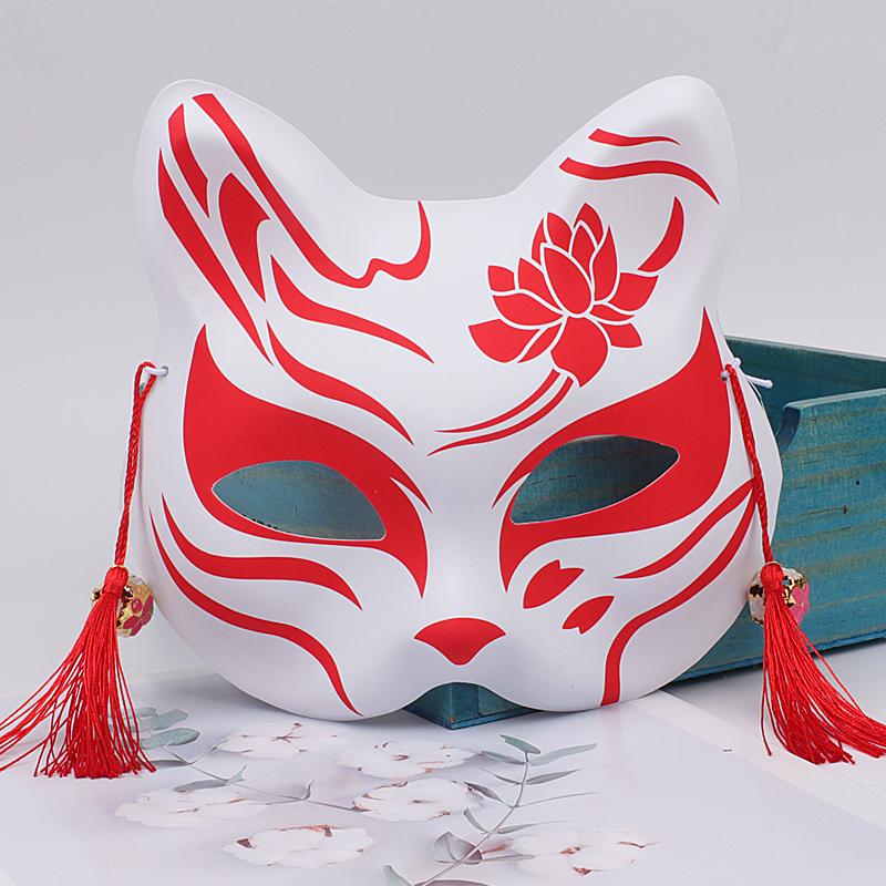 Świecąca Półtwarzowa Maska Lisa: Starożytny japoński styl anime dla kobiet i dzieci - Idealna dekoracja na Halloween
