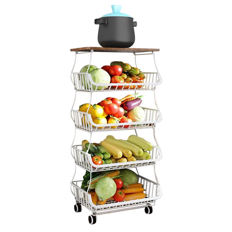 Kitchen Storage Cart Vegetable Holder Rolling Utility Cart Space Saving Kitchen Fruit Organizer Vegetable Storage Rack For