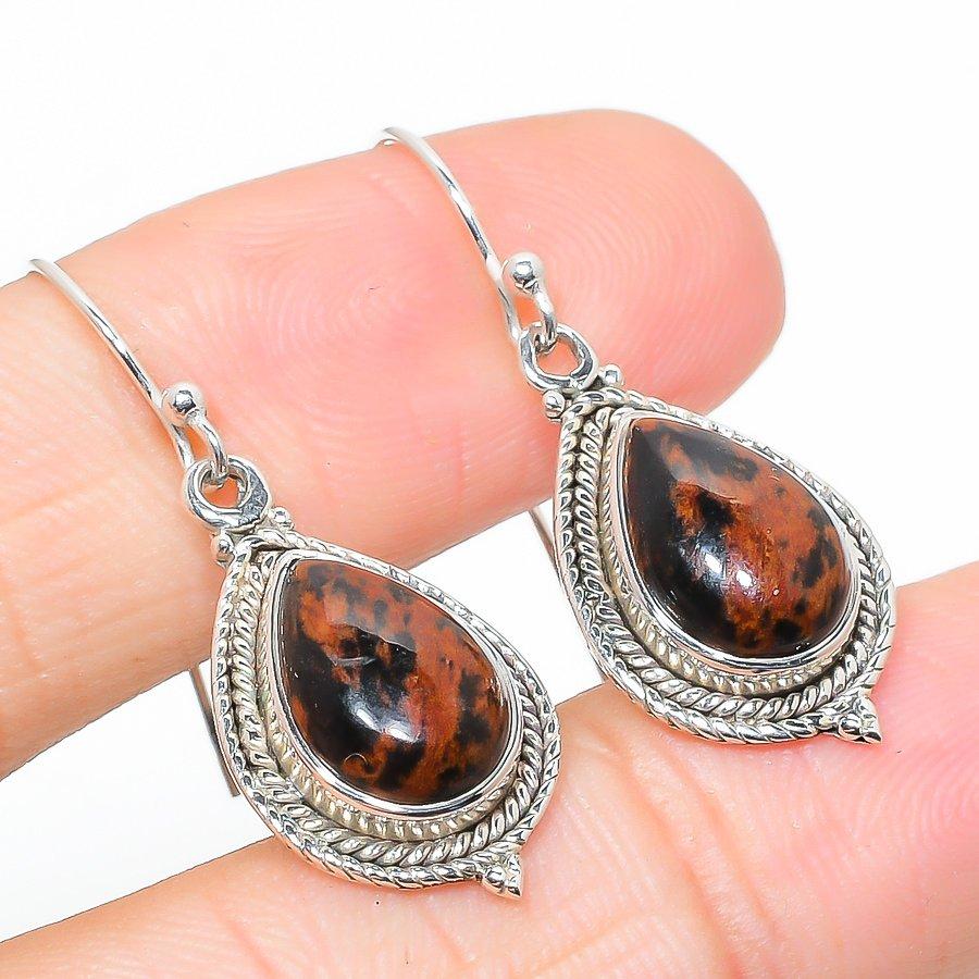 Natural Mahogany Obsidian Gemstone 925 Solid Sterling Silver Earring 1.50" p8D58