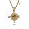 European and American Compass Compass Shaped Personalized Pendant Full of Zircon Trendy Brand Mens Necklace Accessories