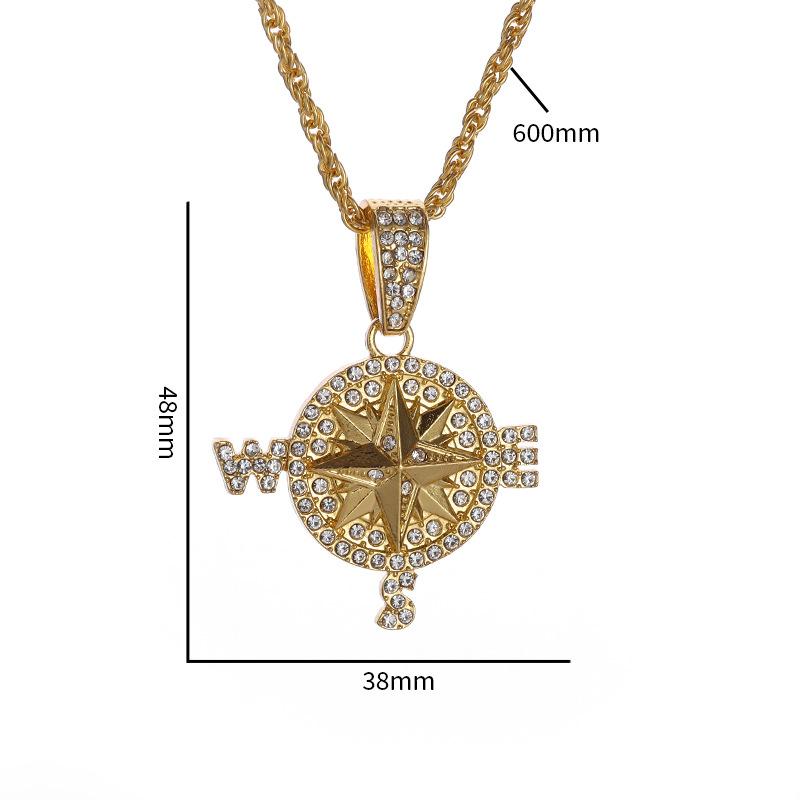 European and American Compass Compass Shaped Personalized Pendant Full of Zircon Trendy Brand Mens Necklace Accessories