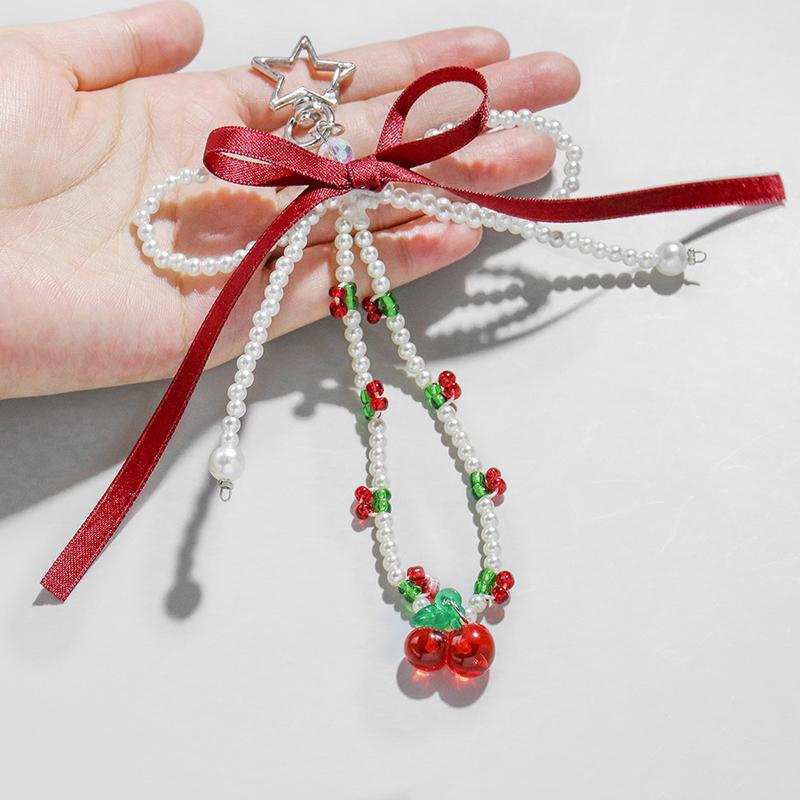 Beads Pearls Bows Ribbons Cherry Key Chains Rabbit Five Pointed Stars Cartoon Locks Sweet Cute Y2K Style Bag Accessories Gift