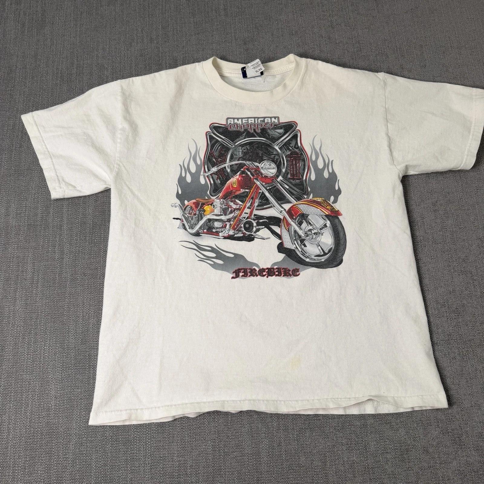 Vintage Y2K American Chopper Motorcycle Biker Grunge Cyber Goth White T-T-Shirt S M