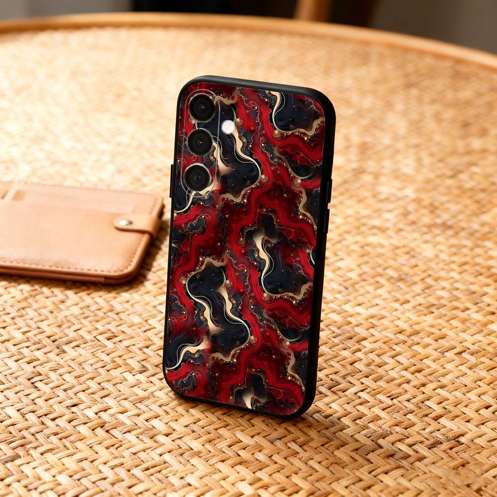 G-Glitter Art Marble Pattern Phone Case For Samsung  A73,72,71,A52,51,40,41,A22,A32,31,A13, Soft Black Shell